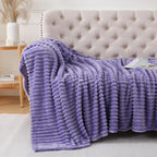 Lavender Throw Blanket for Couch Sofa 90x90 inches Striped Design | Fleece - Image 5