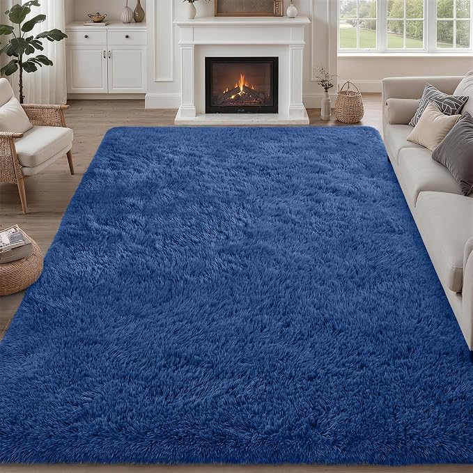 9x12 Area Rug Living Room Bedroom: Fluffy Plush Shag Carpet Blue | by Luxturiy