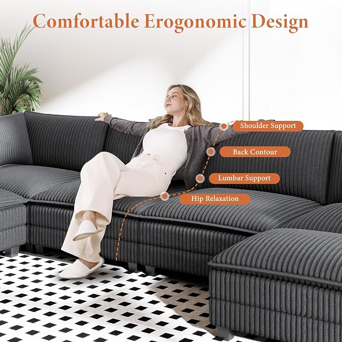 Vesgantti 109" L Shaped Cloud Sectional Couch, Comfy Corduroy Upholstered - Image 4