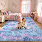 Rainbow Rugs for Girls Bedroom, 5x8 Fluffy Bedside Throw Area Rug, Soft Plush by ONASAR