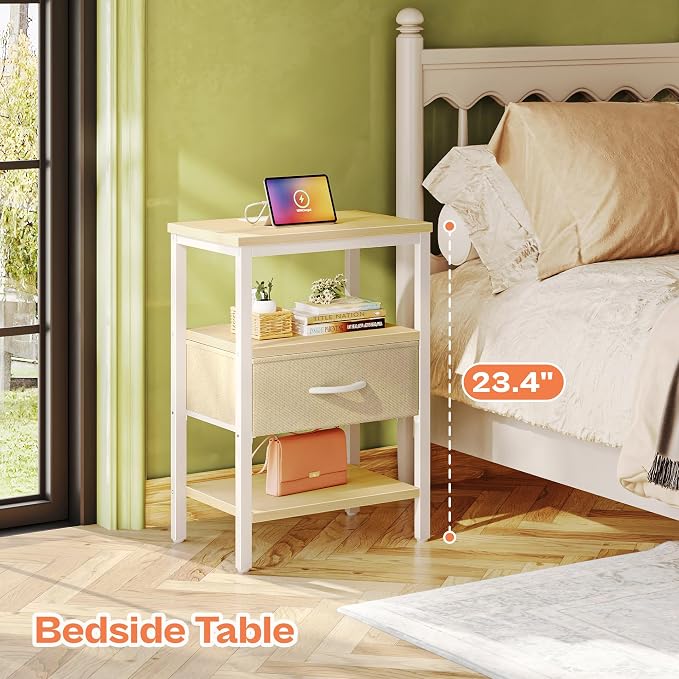 SUPERJARE Nightstand with Charging Station, Bed Side Table with Adjustable - Image 3
