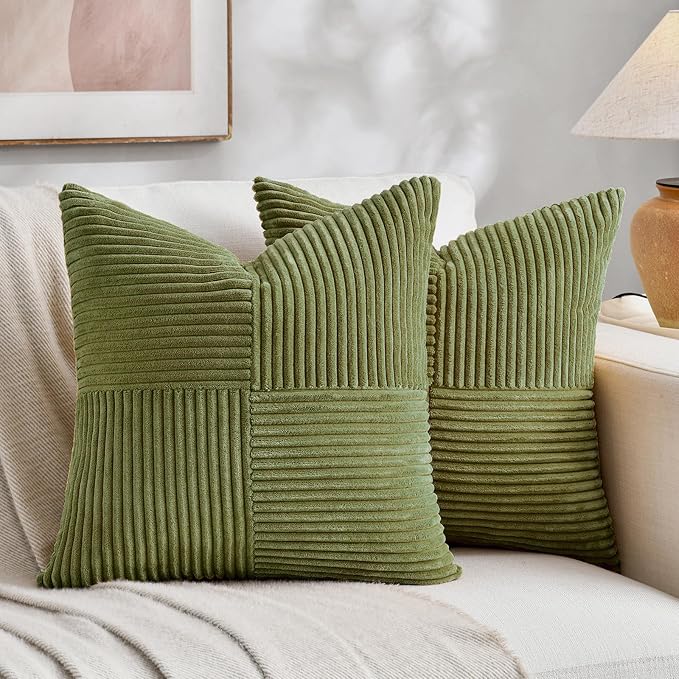 Fancy Homi 2 Packs Moss Green Decorative Throw Pillow Covers 22x22 Inch by Fancy+Homi