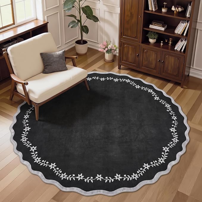 GarveeHome Round Rugs 6ft Scalloped Washable Circle Rug by GarveeHome