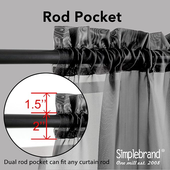 Simplebrand Black Sheer Curtains 120 Inches Long, Extra Long Rod Pocket Solid - Image 4