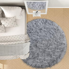 Faux Fur Rug, 5x5 Feet Grey Round Rugs - Image 4