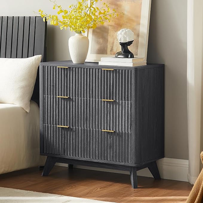 T4TREAM Fluted 3 Drawers Nightstand, Oversized Extra Large Modern Side Table by T4TREAMFurniture