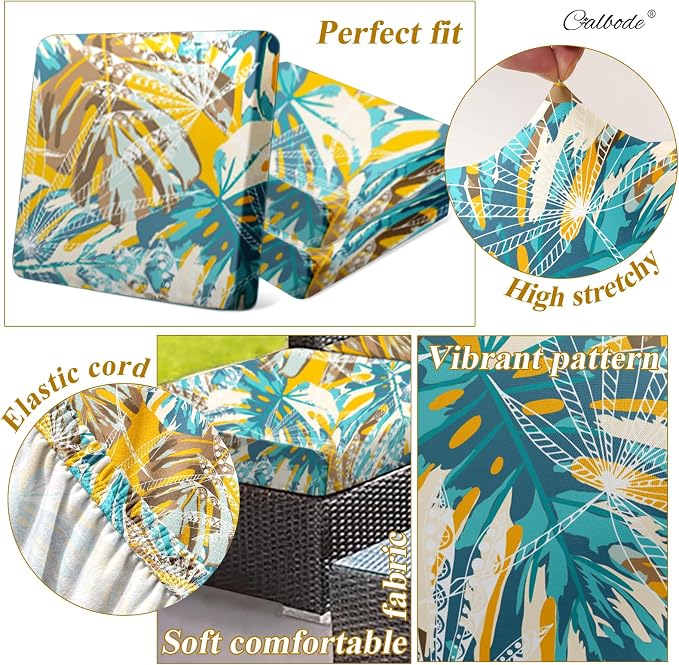 CALBODE 8pcs Outdoor Tropical Plant Printed Sofa Seat Cushion Covers Strechable - Image 3