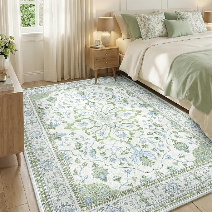 RELEANY Washable Area Rug, Water Repellent, Pet Friendly, Vintage Floral Boho - Image 4