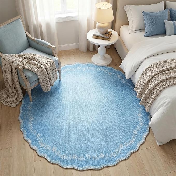 GarveeHome Round Rugs 4ft Scalloped Washable Small Circle Rug - Image 3