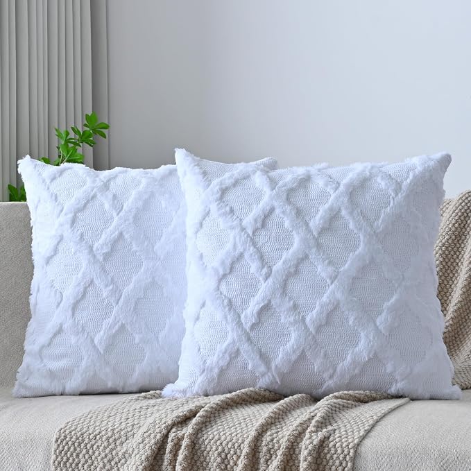 Set of 2 Soft Moroccan Throw Pillow Covers 20x20 Inch Plush Boho Decorative by Cozoomy