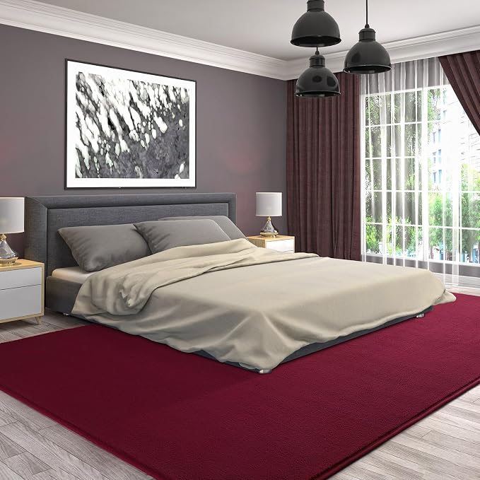 5x7 Area Rugs for Living Room Non Slip Dorm Bedroom Rug, Wine Red | Modern Area - Image 9