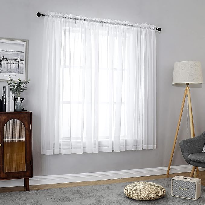 Chyhomenyc White Sheer Curtains 63 Inch Length 2 Panels | Light Filtering - Image 4