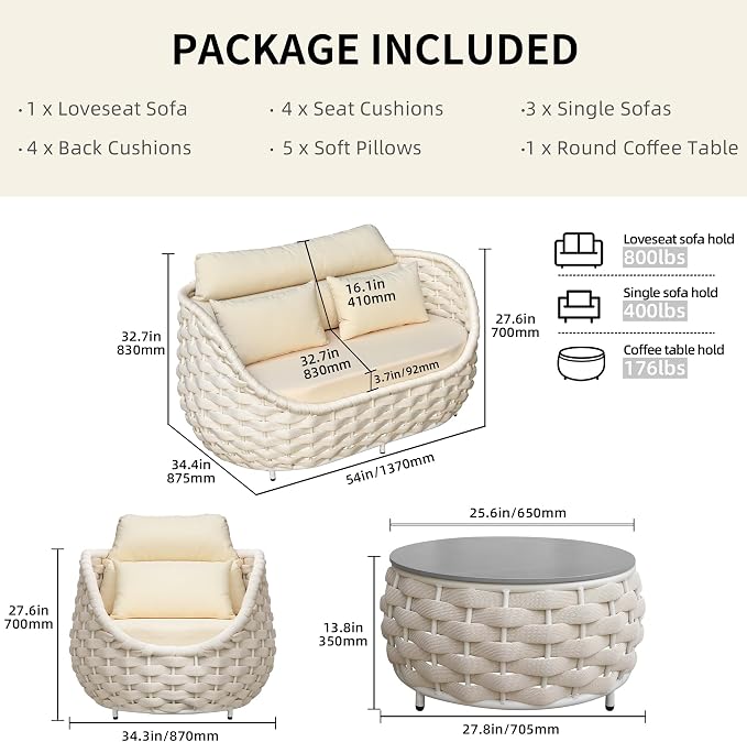TWT 5-Piece Aluminum Patio Furniture Set, Olefin Rope Modern Outdoor - Image 4