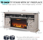 OKD Fireplace TV Stand for 80 Inch TV, Rustic Media Console w/Sliding Barn Door - Image 2
