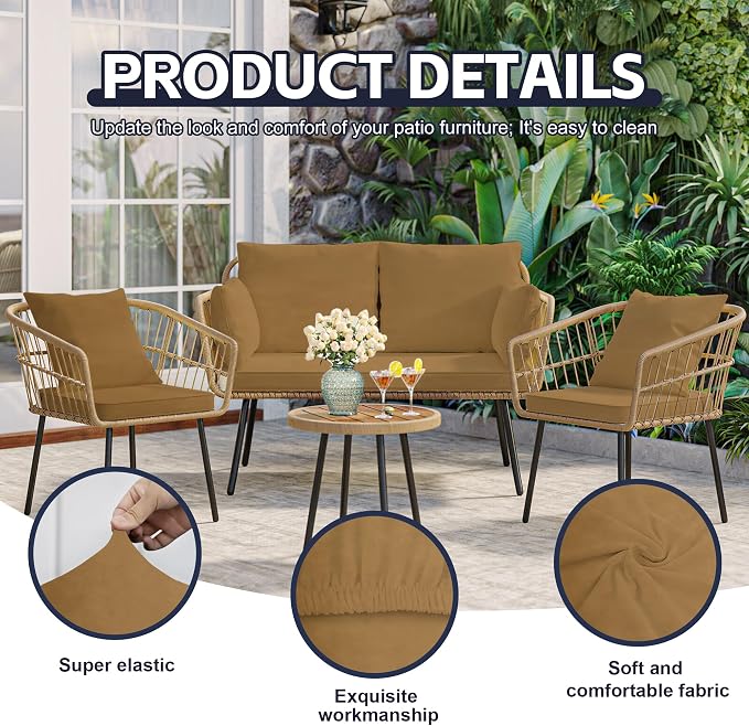 14Pcs Patio Cushion Covers, Outdoor Stretch Cushion Covers, Washable | Stretch - Image 3