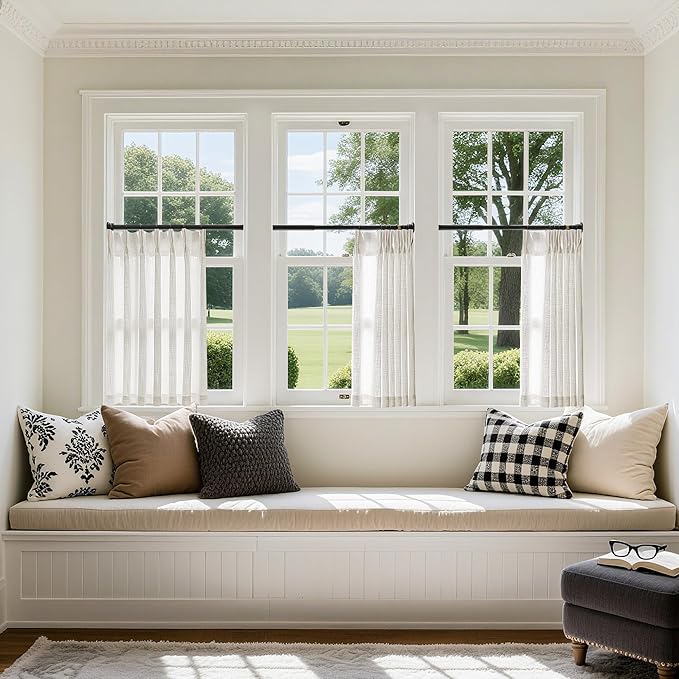 Pinch Pleated Linen 36 Inch Length Kitchen Curtains 2 Panels Set | Privacy - Image 8
