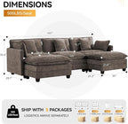 111'' Sectional Cloud Deep Seat Couch, Oversized Chenille U Shaped Sectional - Image 2