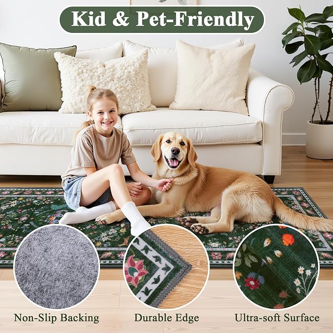 HEBE Hallway Runner Rug 2'x8', Washable Non Slip Kitchen Rug Runner | Soft Boho - Image 6