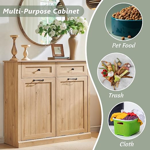 IFGET Double Tilt Out Trash Cabinet, 20 Gallon Farmhouse Laundry Hamper Cabinet - Image 4