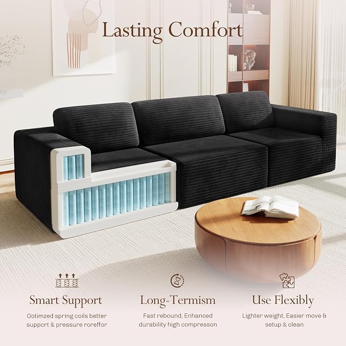 Vesgantti 119" Modular Sectional Sofa, Corduroy Cloud Couch - Image 4