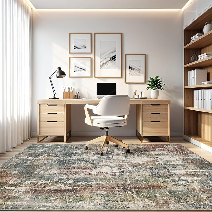 LOONGRUG 6x9 Area Rugs Washable Neutral Modern Living Room Rug Green Red | - Image 8