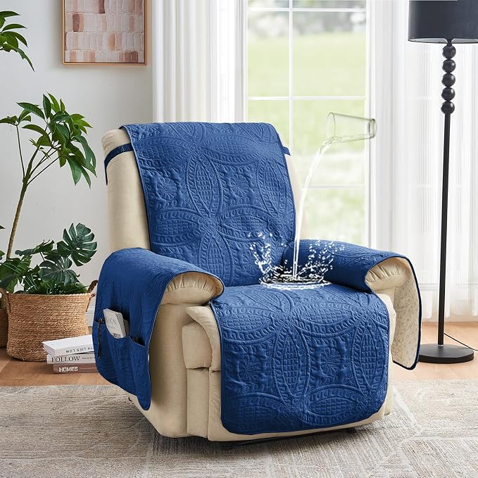 Blue Recliner TV Chair Covers, Quilted Décor Water-Repellent Medium Lazy Boy - Image 2