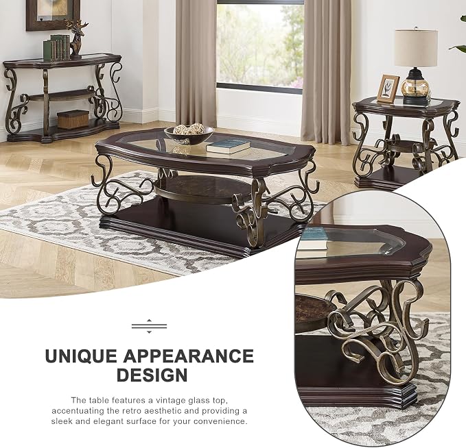 52'' Dark Brown Retro Wooden Coffee Table - Image 3