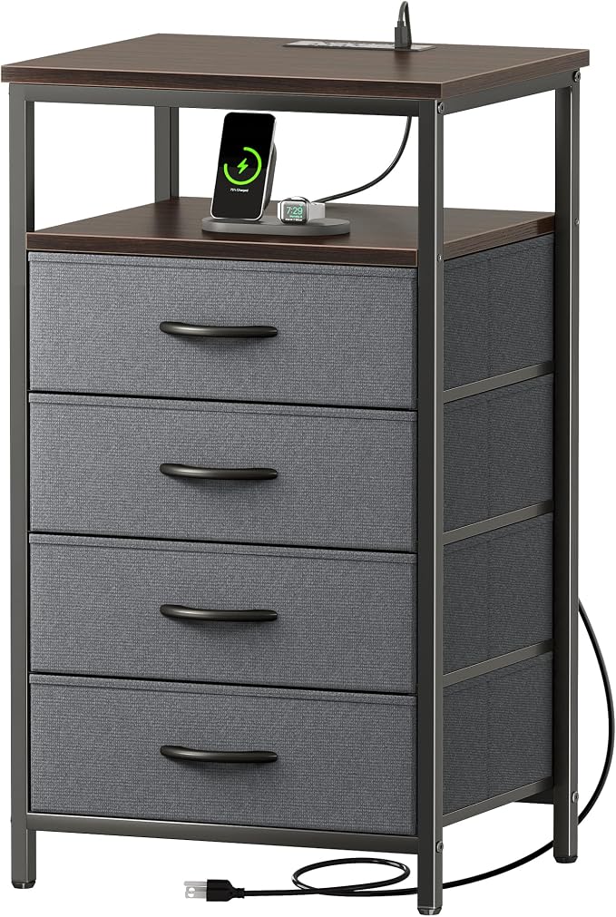 Huuger Night Stand with Charging Station, 4 Drawer Dresser by Huuger
