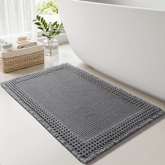 RESARE Waffle Bath Mat for Bathroom, Non Slip Bathroom Rugs 17x24 Dark Grey | by Resare