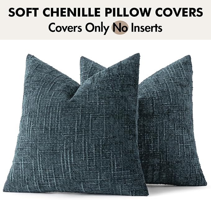 MIULEE Chenille Textured Throw Pillow Covers Blue 18x18 Set of 2 | Slubby - Image 7