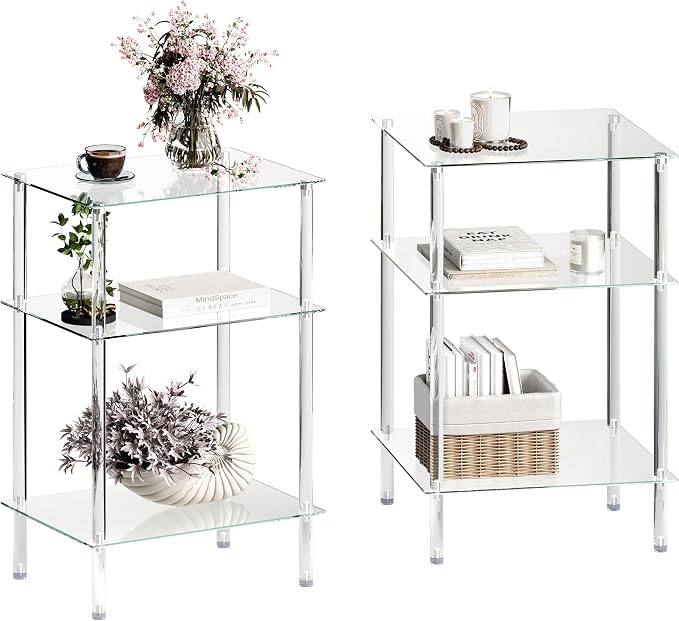 Tempered Glass Side Tables Set of 2 Acrylic End Table by IRCPEN
