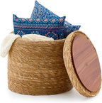 Wimarsbon Round Pouf Ottomans, Handwoven Natural Water Hyacinth Seagrass Pouffe by Wimarsbon