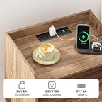 SUPERJARE Nightstand with Charging Station & Rattan-Like Decor Drawer, Rattan - Image 4
