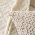 Set of 4 Navy White Taupe Decorative Throw Pillow Covers 22x22 Inch Corduroy - Image 6