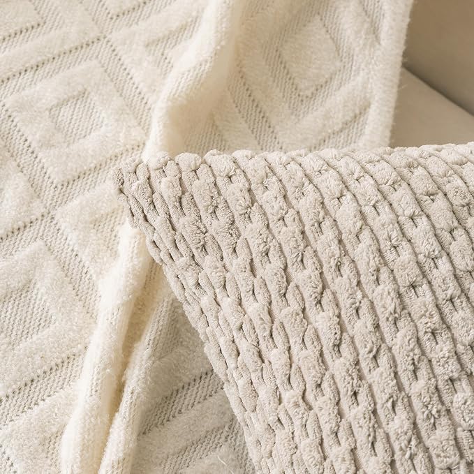 Set of 4 Grey White Taupe Decorative Throw Pillow Covers 26x26 Inch Corduroy - Image 6
