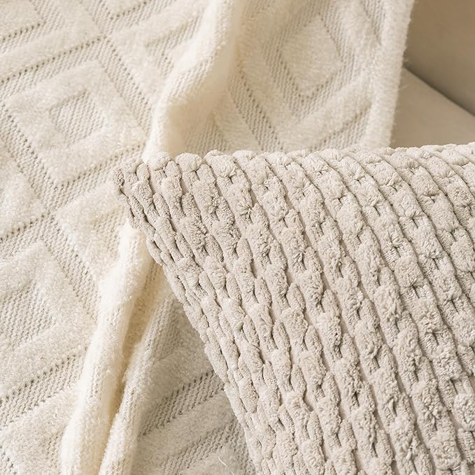 Set of 4 Grey White Taupe Decorative Throw Pillow Covers 22x22 Inch Corduroy - Image 4