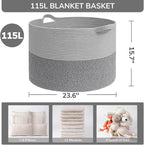 INDRESSME 115L Extra Large Blanket Basket, Cotton Rope Basket - Image 2