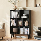 LEYAOYAO 7 Cube Black Bookshelf, 3 Tier Modern Bookcase - Image 8