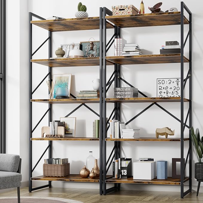 Shintenchi 2 Pieces 5 Tiers Bookshelf, Classically Tall Bookcase Shelf by Shintenchi%7CFurnitureMadeforRealLife