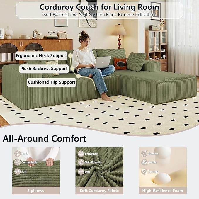 95" Cloud Sectional Couch with L-Shape Chaise, Modular Comfy Sofa Chaise Longue - Image 3