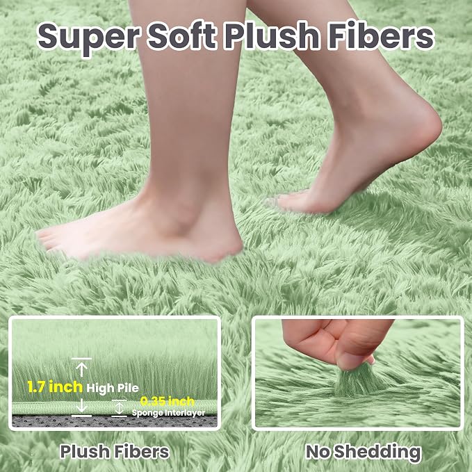 6x9 Fluffy Shag Area Rugs for Living Room Bedroom: Soft Carpet Mint Green | - Image 5