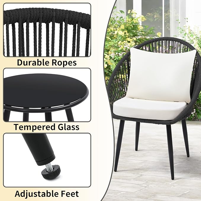 wildformers 3 Pieces Bistro Set, Woven Rope Chair - Image 5