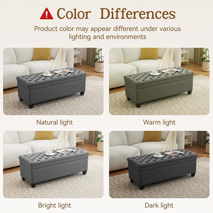 WUTUTUEE 51" Fabric Storage Ottoman Bench, Upholstered Rectangle End of Bed - Image 8