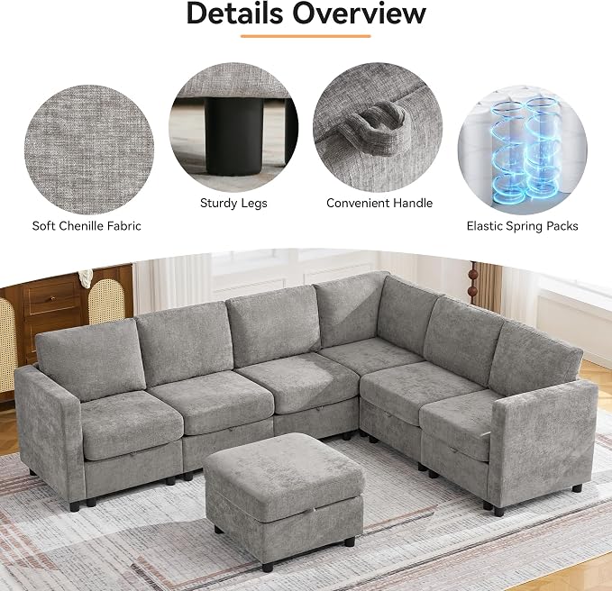 104'' V Shaped Modular Sofa, Sectional Couch - Image 5