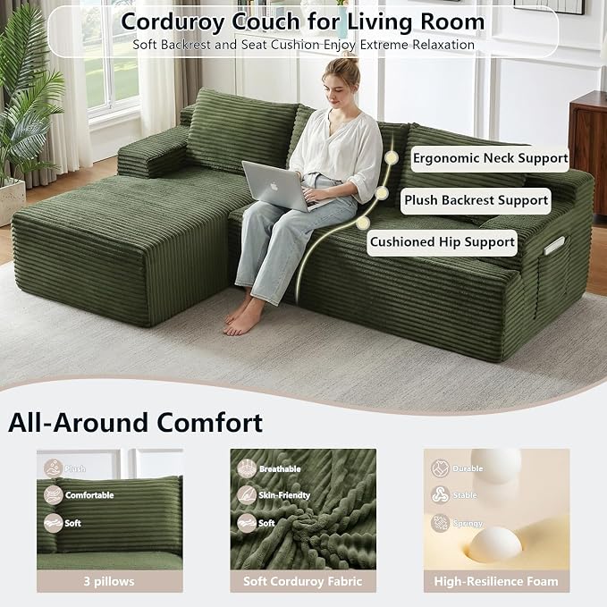 96" Cloud Sectional Couch with L-Shape Chaise, Modular Comfy Sofa Chaise Longue - Image 3
