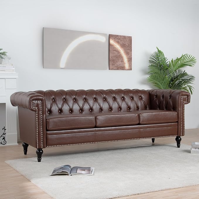 GDFStudio 84" Chesterfield Tufted Sofa Couch - Image 4