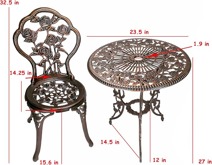 Oakland Living 3-Piece Rose Bistro Set - Image 2