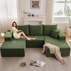 107" Comfy U-Shaped Sectional Modern Boneless Corduroy Couch by ODUWA