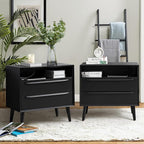 HULALA HOME End Table with Charging Station, Mid-Century Modern 2 Drawer and by HULALAHOME