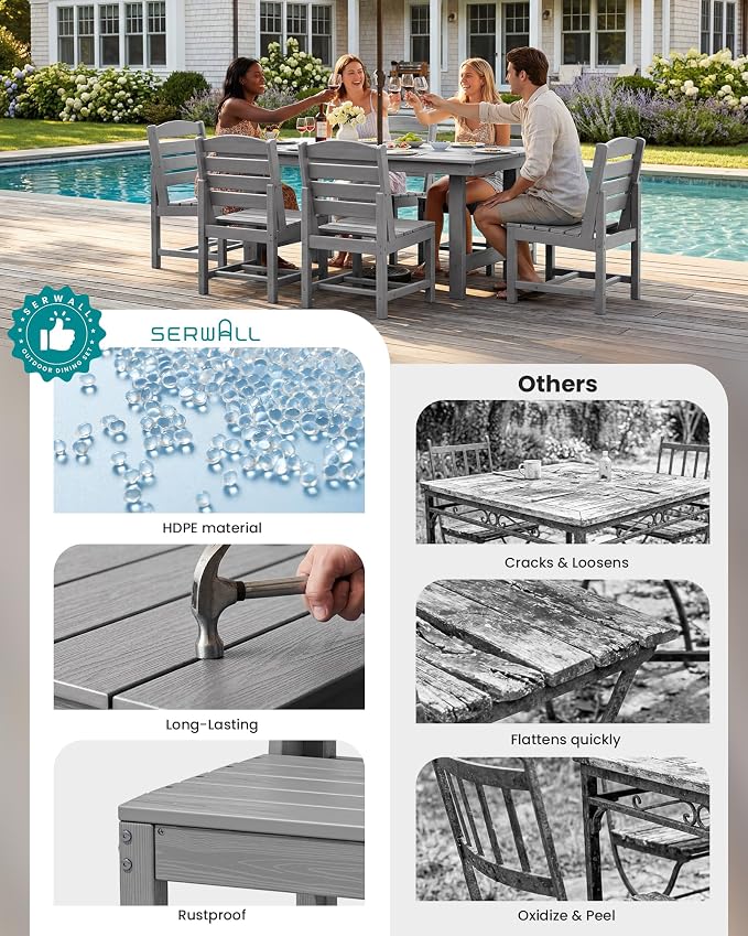 SERWALL Patio Dining Sets for 6 Person, HDPE Dining Set - Image 8